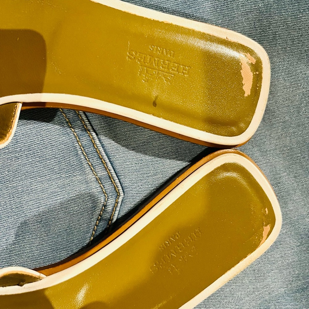 Hermes White and Olive Green Sandals - Picture 9 of 13